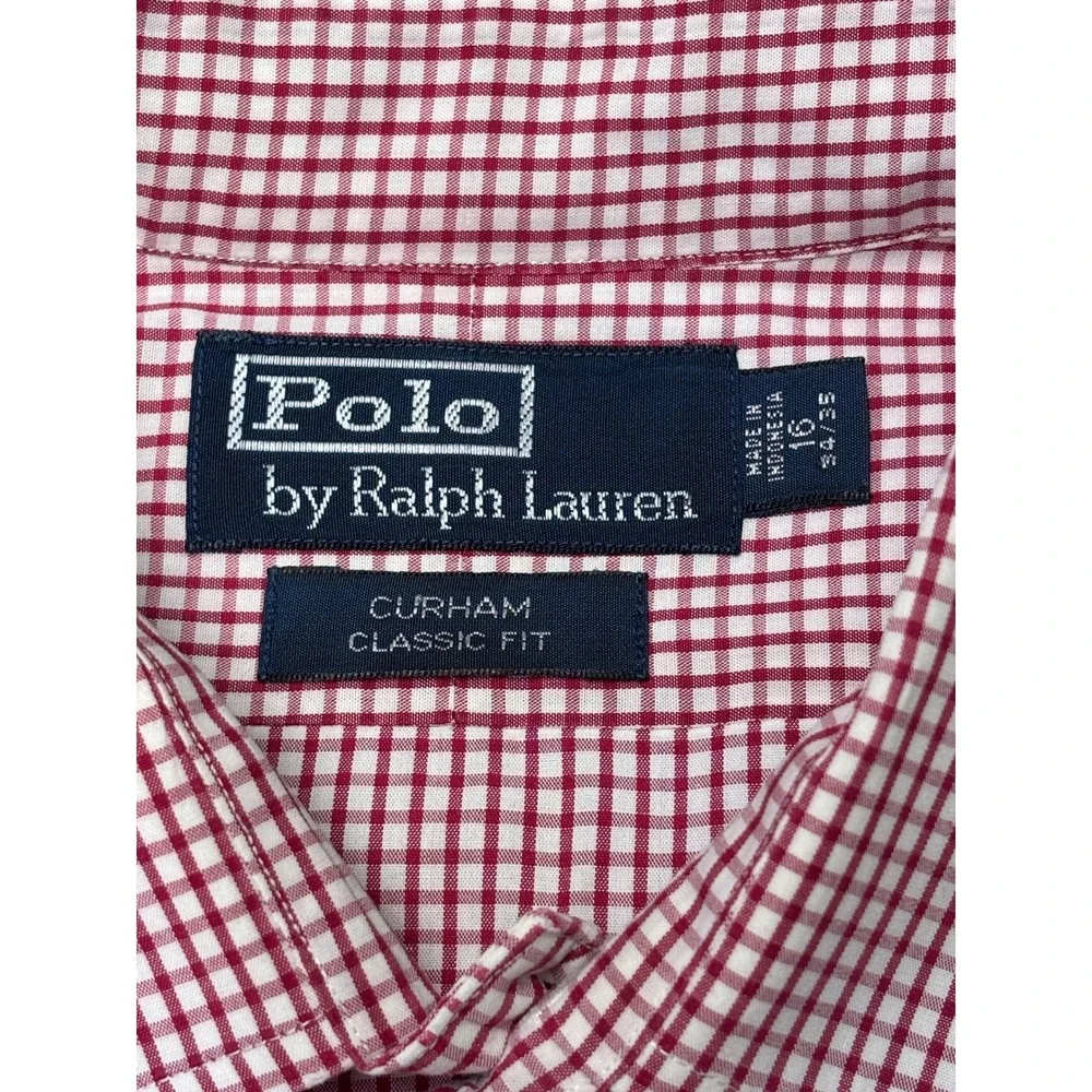 Polo Ralph Lauren Curham Classic Fit Gingham Shirt‎ Burgundy White Mens 16 34/35